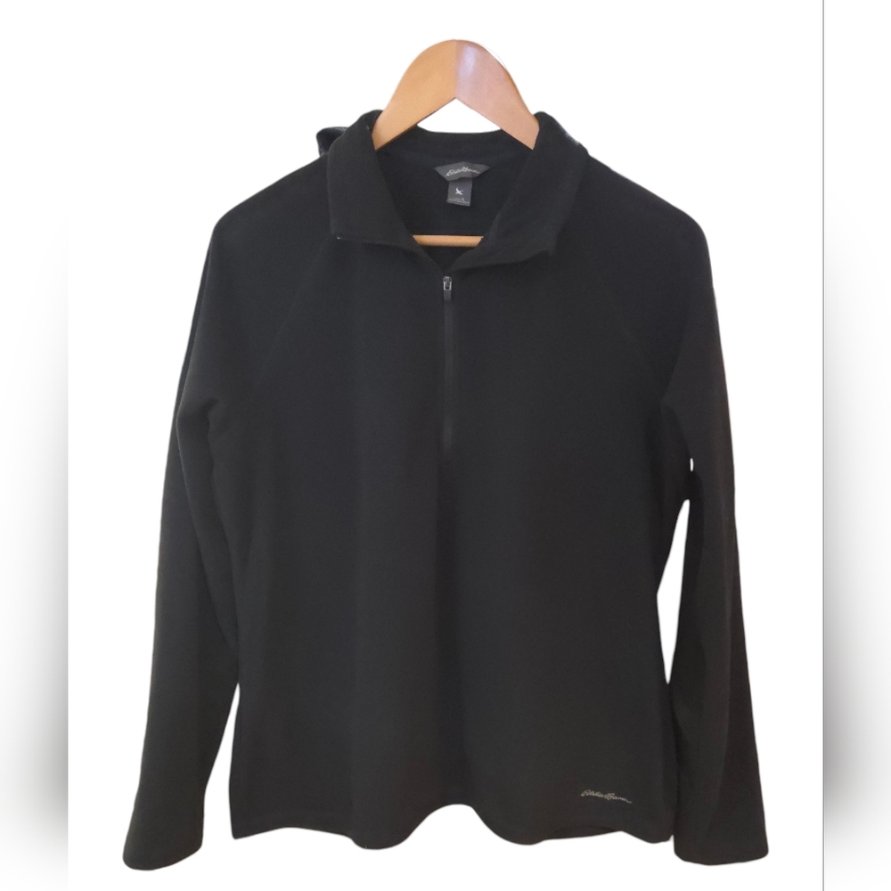 Eddie Bauer - Classic Women's Black 1/4 Zip Long Sleeve Fleece - Picture 1 of 6